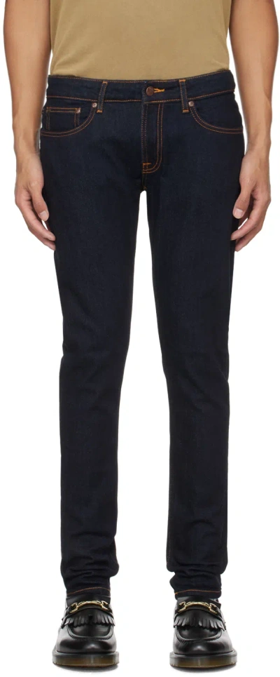 Nudie Jeans Navy Skinny Lin Jeans In Deep Orange