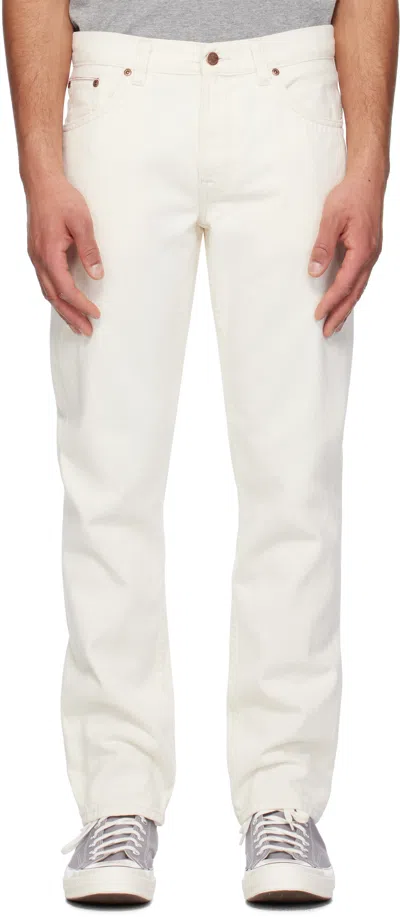 Nudie Jeans Mens Ivory Selvage Tuff Tony Straight-leg Denim Jeans In White
