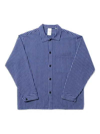 Nudie Jeans Striped-pattern Pocket-patch Shirt In Blue