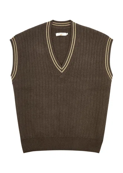 Nudie Jeans Sverre Knitted Waistcoat In Brown
