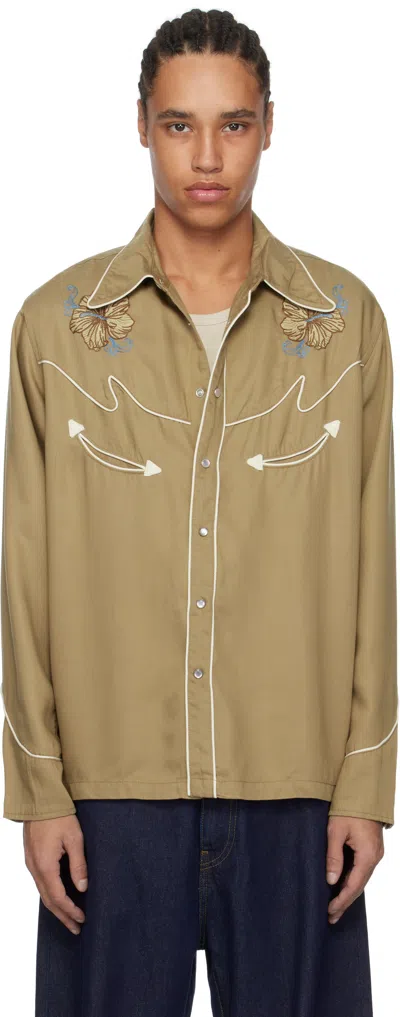 Nudie Jeans Tan Gonzo Cowboy Flower Shirt In Y14tobacco