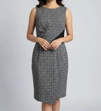 Nue By Shani Built In Shapewear Houndstooth Pencil Dress In Black In Blue
