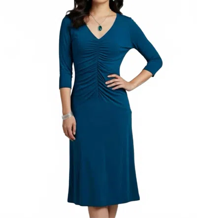 Nue By Shani Built In Shapewear Ruched Dress In Peacock Blue