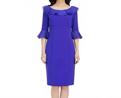 Nue By Shani Built In Shapewear Ruffle Pencil Dress In Plum In Blue
