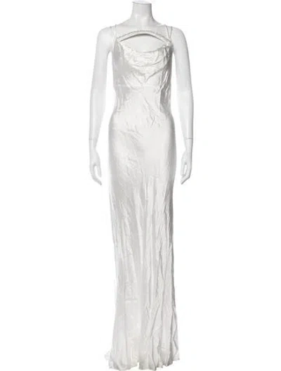 Pre-owned Nué Cowl Neck Long Dress In White
