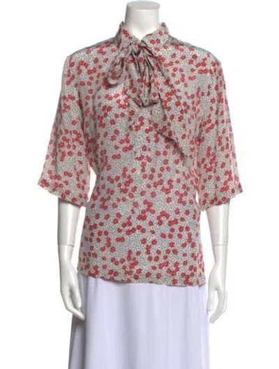 Pre-owned Nué Floral Print Three-quarter Sleeve Button-up Top In Blue