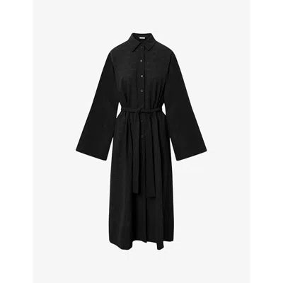 Nue Notes Womens Black Sune Embroidered Cotton Midi Shirt Dress