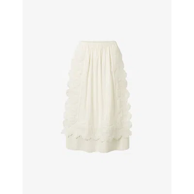 Nue Notes Womens Egret Andrew Floral-embroidered Quilted Cotton Midi Skirt