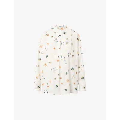 Nue Notes Womens Yellow Cream Roy Floral-print Cotton Shirt