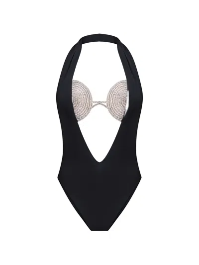 Nué Spiral Crystal-embellished Cutout Swimsuit In Black