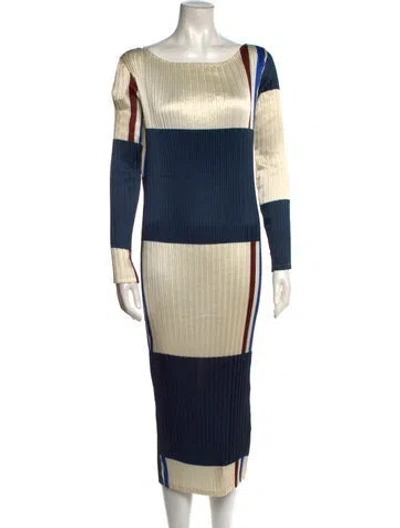 Pre-owned Nué Striped Midi Length Dress In Neutral