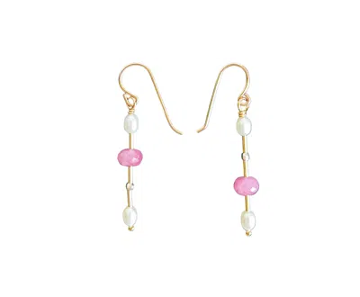 Nueva Luxe Women's Gold Pink Sapphire & Pearl Dangle Earrings