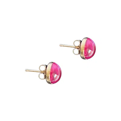 Nueva Luxe Women's Pink / Purple Pink Sapphire & Gold Stud Earrings