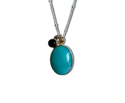 Nueva Luxe Women's Sky Blue Amazonite & Deep Blue Sapphire Adjustable Necklace With Mixed Metals