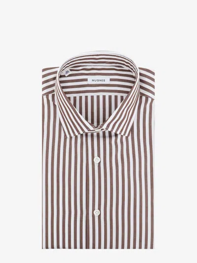 Nugnes 1920 Striped Cotton Shirt In Brown