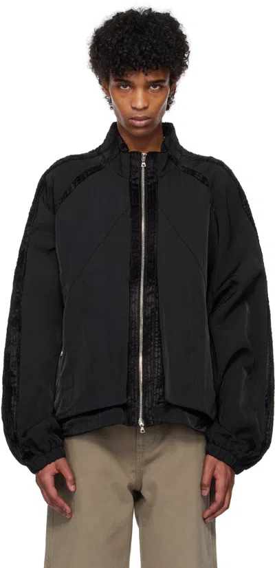 Nullus Black Corduroy Paneled Athletes Track Jacket