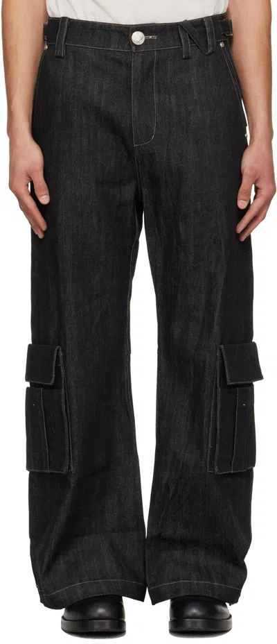 Nullus Black Whale Fin Snap-on Denim Cargo Pants