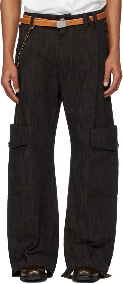 Nullus Brown 8 Pocket Cargo Pants In Reverse Brindle