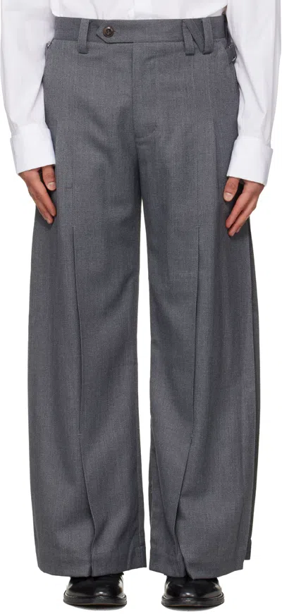 Nullus Gray Accordion Pleats Tailored Trousers