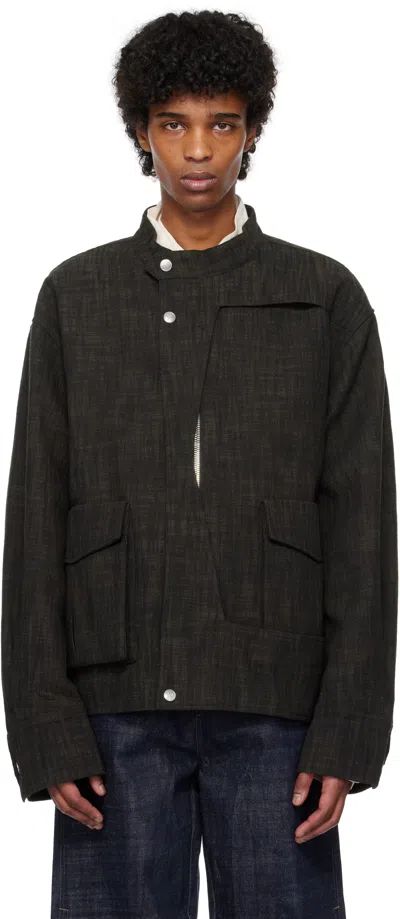 Nullus Gray & Brown Deconstructed Multi Collar Jacket In Reverse Brindle