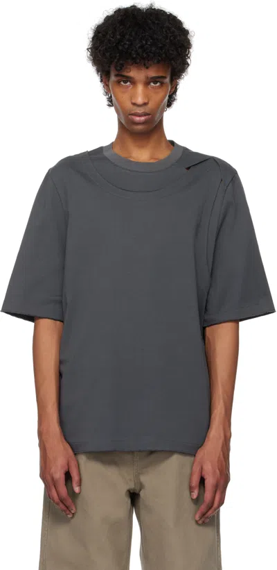 Nullus Gray Impaled & Deconstructed Collar T-shirt In Iron Grey