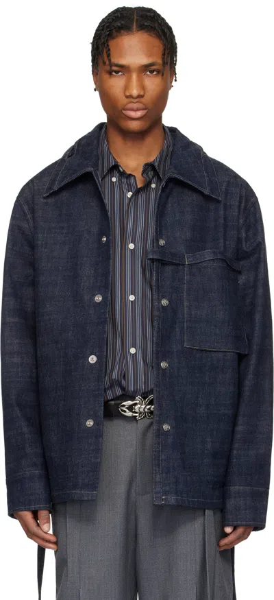 Nullus Ssense Exclusive Blue Rope Selvedge Denim Jacket In Navy