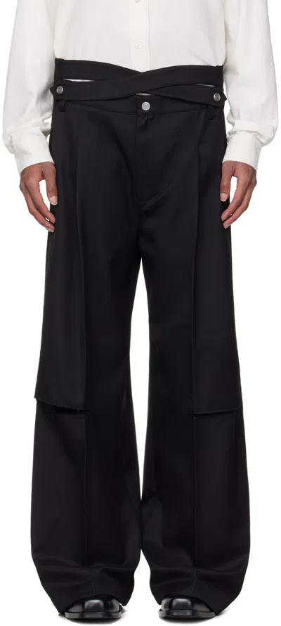 Nullus Studios Black Intertwined Belt Tailored Carved Trousers