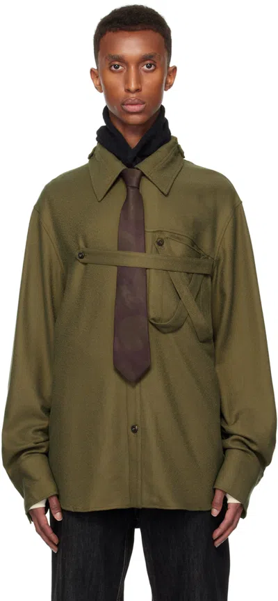 Nullus Studios Khaki X Pocket Strap Shirt In Moss