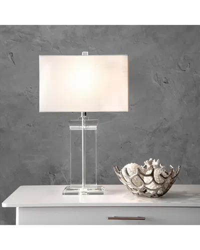 Nuloom 25in Tara Crystal Ionic Column Cotton Shade Table Lamp In White