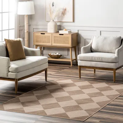 Nuloom Abi Checkered Easy-jute Machine Washable Area Rug In Brown