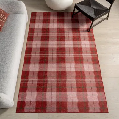 Nuloom Aelin Splashguard Plaid Machine Washable Area Rug In Red