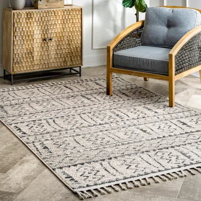 Nuloom Akua Ethnic Bands Tassel Area Rug In Gray