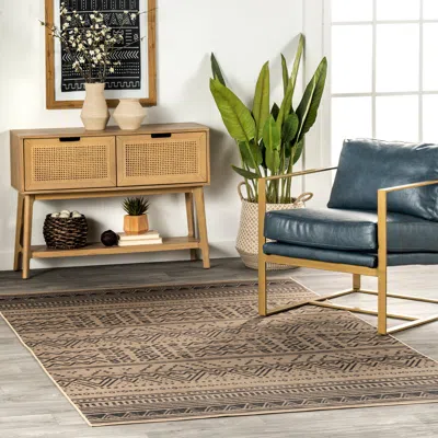 Nuloom Anisa Tribal Stripe Easy-jute Machine Washable Area Rug In Neutral
