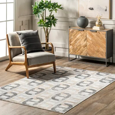 Nuloom Anja Geometric Links Machine Washable Area Rug In Gray