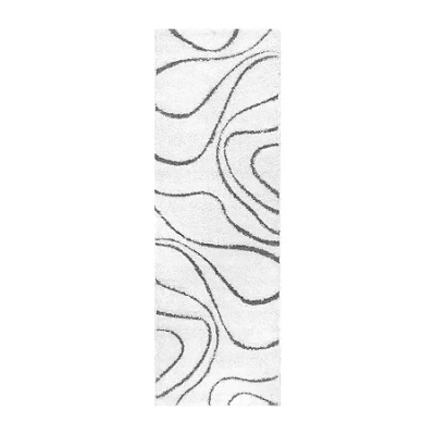 Nuloom Carolyn Modern Waves Indoor Outdoor Rectangular Runner In White