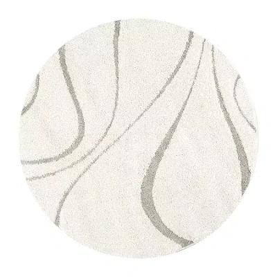 Nuloom Carolyn Modern Waves Indoor Outdoor Round Area Rug In White