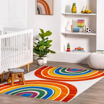 Nuloom Classic Spinclean Double Rainbow Machine Washable Kids Area Rug In Multi