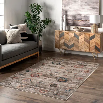 Nuloom Cleora Vintage Floral Splashguard Machine Washable Area Rug In Multi