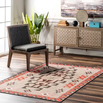 Nuloom Clio Aztec Bordered Machine Washable Area Rug In Multi