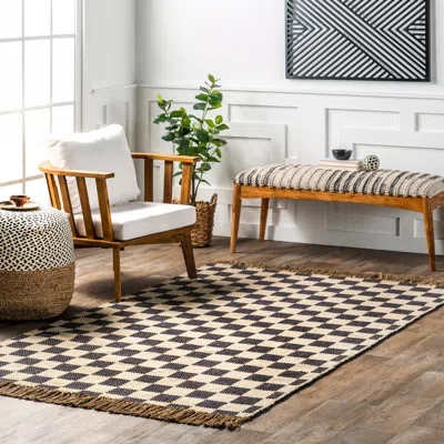 Nuloom Connie Checkered Wool/jute Tasseled Area Rug In Brown
