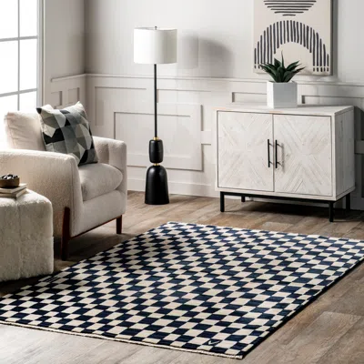 Nuloom Dominique Abstract Checkered Fringe Area Rug In Black