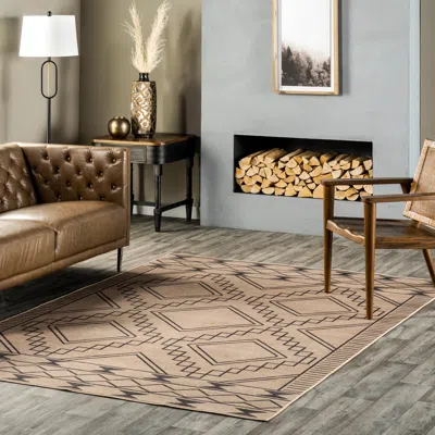 Nuloom Elin Moroccan Border Easy-jute Machine Washable Area Rug In Brown