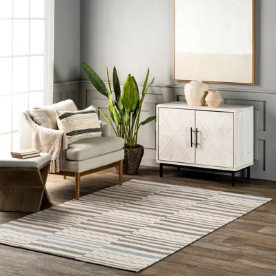 Nuloom Emika Striped Hand Woven Cotton Area Rug In Gray