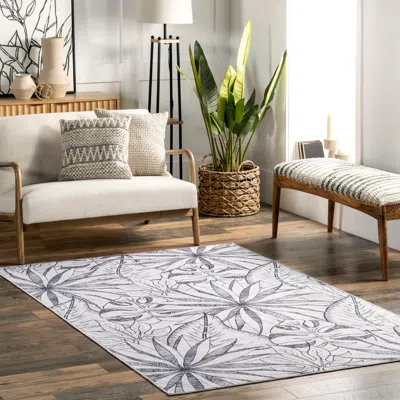 Nuloom Emilia Tropical Machine Washable Reverisble Area Rug In White