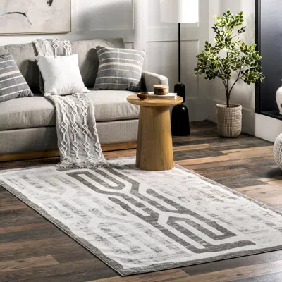 Nuloom Erikka Geometric Stripes Machine Washable Area Rug In White