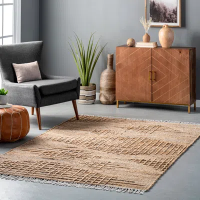Nuloom Flor Flatweave Tassled Jute Area Rug In Pink