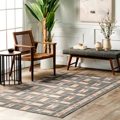 Nuloom Gene Geometric Tile Machine Washable Area Rug In Gray