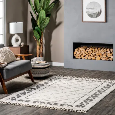 Nuloom Geometric Transitional Tasseled Area Rug In White