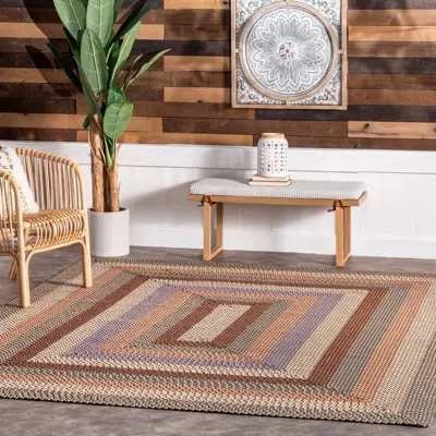Nuloom Gwyneth Braided Stripes Indoor/outdoor Area Rug In Brown