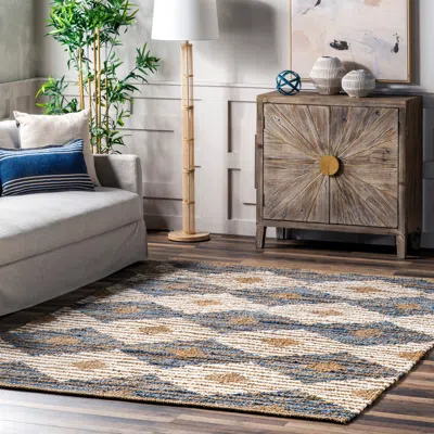 Nuloom Hand Braided Marla Denim And Jute Diamonds Area Rug In Blue